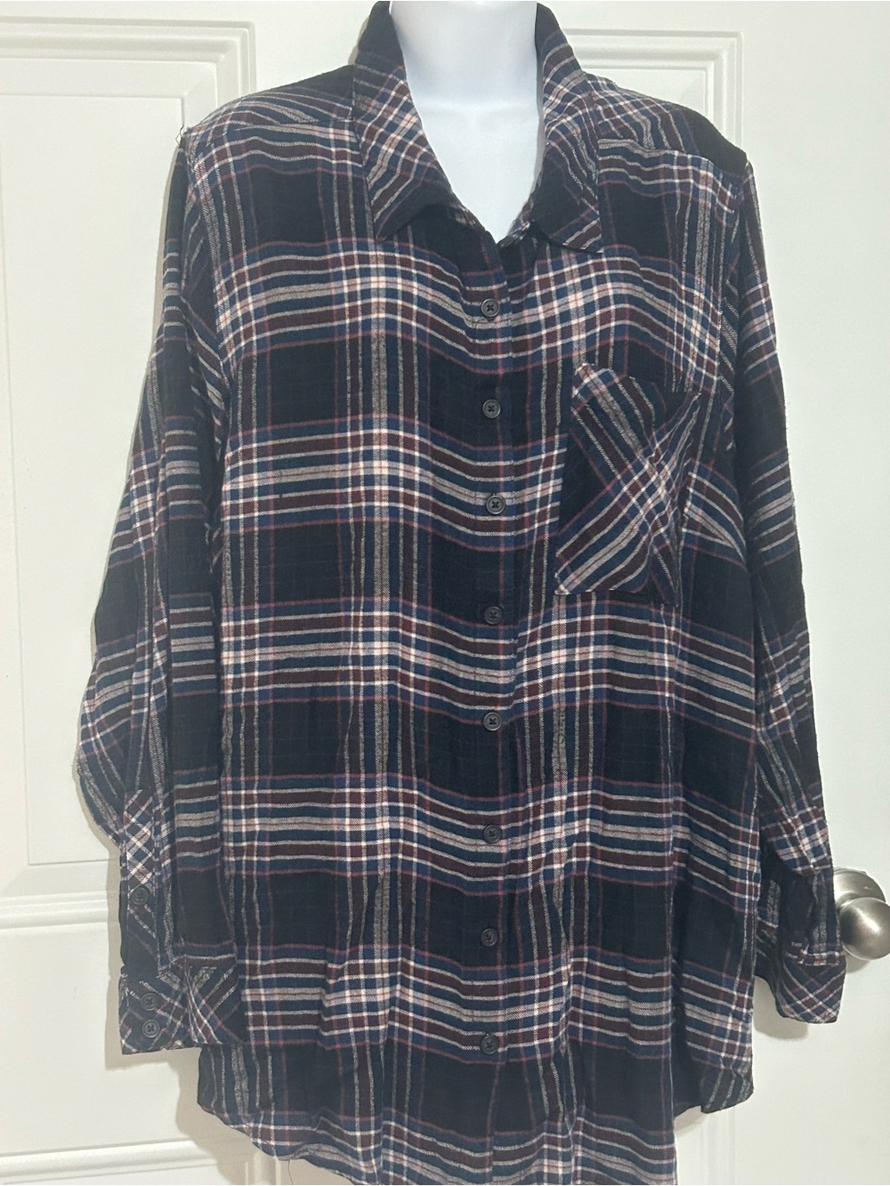 torrid Black Plaid Button-Down Shirt with White and Pink Accents